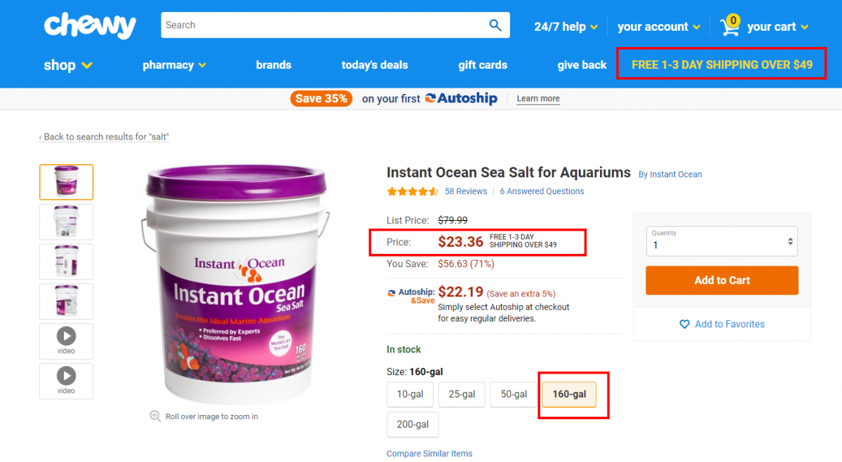 Instant ocean 200 gallon sale