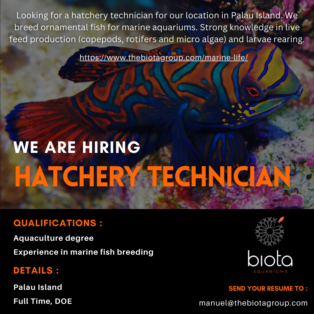 Biota Palau is Hiring a Hatchery Technician | Reef2Reef