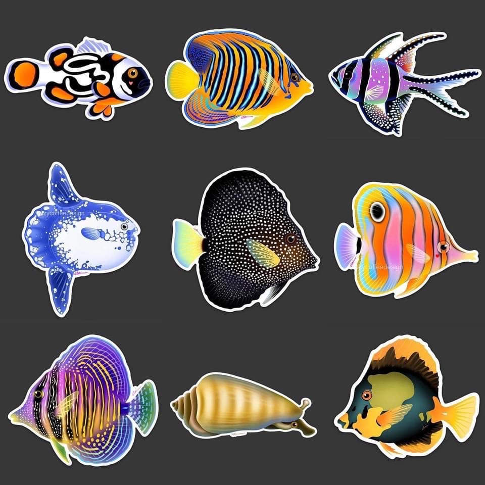 High quality vinyl 4” Reef stickers made from my original art | Reef2Reef