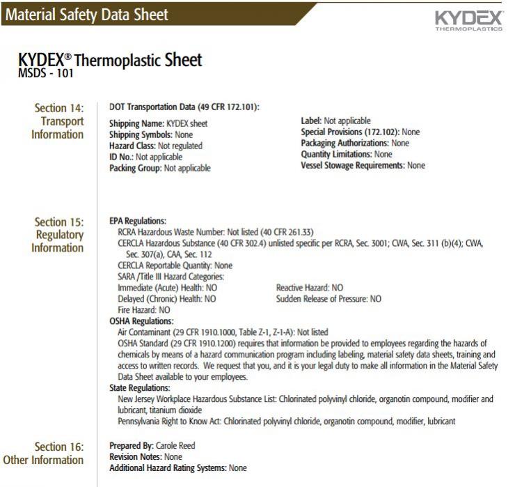 Kydex T Data Sheet - Sheet