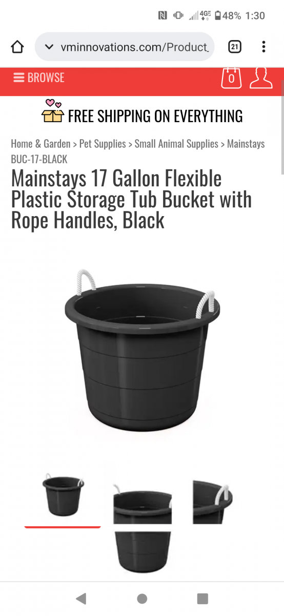 Mainstays Black 17 Gallon Plastic Storage Buckets with Rope Handles
