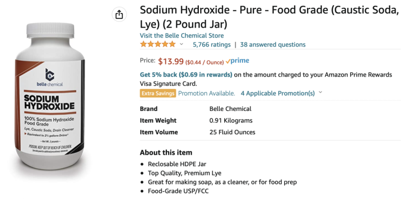 Pure Lye Drain Cleaner/Opener, 2 lbs. Food Grade Sodium Hydroxide