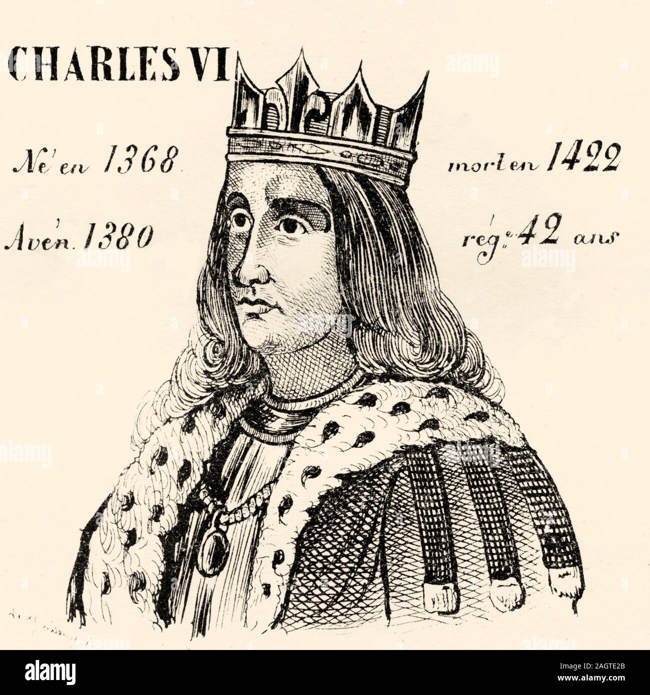 Portrait of Charles VI the Beloved, the Mad (1368 - 1422). King of France  from 1380 to 1422. House of Valois. History of France, from the book Atlas  d Stock Photo - Alamy