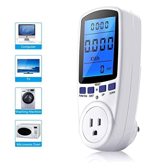 Electricity Usage Monitor Power Meter Plug in Power Consumption Monitor Electricity Usage Monitor Analyzer Home Energy Consumption Analyzer with Digital LCD Display, Overload Protection and 7 Display Modes for Energy Saving