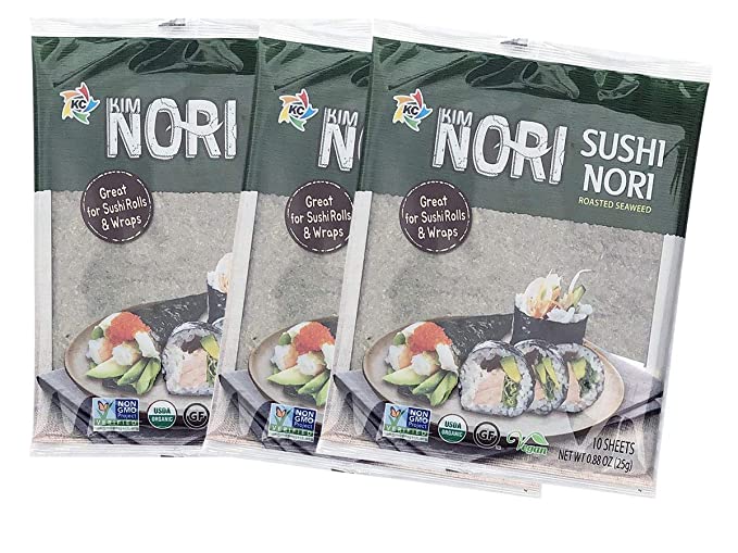 30 Full Size Sheets Full Sheet KIMNORI Sushi Nori Premium Roasted Seaweed Rolls Wraps Snack Laver, USDA ORGANIC, Gluten Free, No MSG, NON-GMO, Vegan 10 Sheet X 3 Pack / 김, のり, 海苔, 紫菜