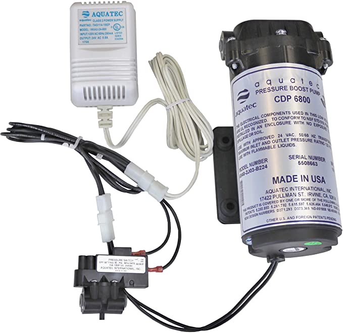Aquatec 6800 Booster Pump Kit for up to 100 GPD home RO reverse osmosis water filter system Standard or Manifold, includes pump, pressure switch PSW-240, transformer, 6840-2J03-B224 B221 Made In USA